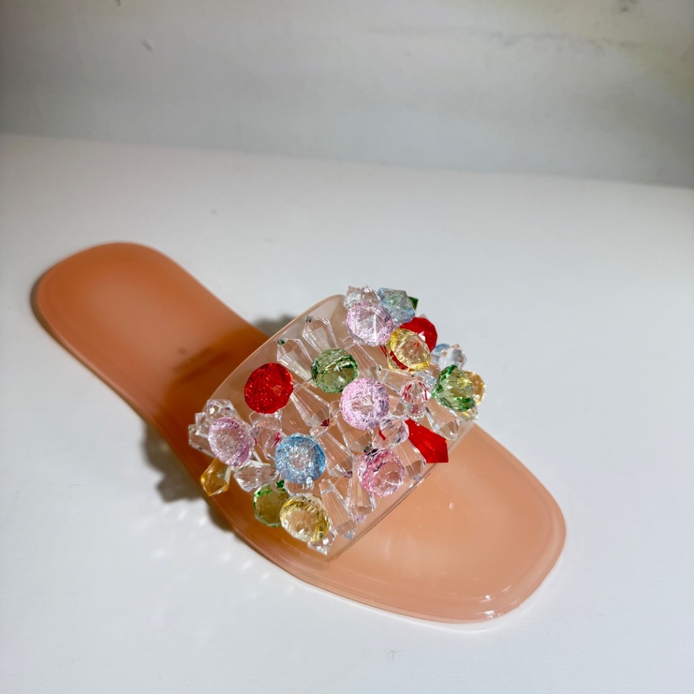 Women    Open Round Toe Slip On  Fashion crystals top Flats jelly Sandals Ds60